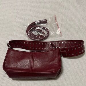 Edikted Studded Burgundy Leather Crossbody Bag